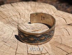 Vintage Navajo Cuff Tribal Border Bracelet Sterling Silver Unisex Sz 7in Jewelry