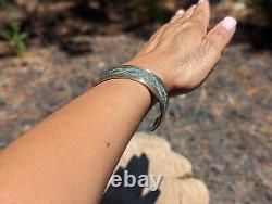 Vintage Navajo Cuff Tribal Border Bracelet Sterling Silver Unisex Sz 7in Jewelry