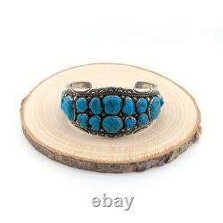 Vintage Navajo Cuff Turquoise Dead Pawn Native Am Jewelry Sz 7.75 Signed Tahe