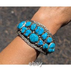 Vintage Navajo Cuff Turquoise Dead Pawn Native Am Jewelry Sz 7.75 Signed Tahe