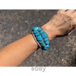 Vintage Navajo Cuff Turquoise Dead Pawn Native Am Jewelry Sz 7.75 Signed Tahe