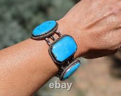 Vintage Navajo Cuff Turquoise Stone Bracelet Jewelry Signeg N. Bia Sz 6.5 IN