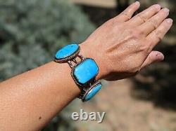 Vintage Navajo Cuff Turquoise Stone Bracelet Jewelry Signeg N. Bia Sz 6.5 IN