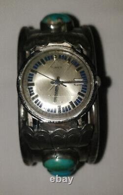 Vintage Navajo Cuff Watch Band Turquoise Sterling Silver 7.5 TM