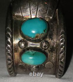 Vintage Navajo Cuff Watch Band Turquoise Sterling Silver 7.5 TM