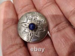 Vintage Navajo D/L Garcia Sterling Silver Button Covers Hand Stamped WithLapis
