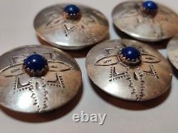 Vintage Navajo D/L Garcia Sterling Silver Button Covers Hand Stamped WithLapis