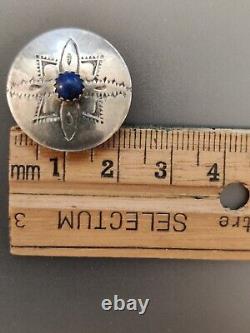 Vintage Navajo D/L Garcia Sterling Silver Button Covers Hand Stamped WithLapis