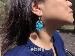 Vintage Navajo Earrings Signed PB Begay Jewelry w Turquoise Sterling Silver