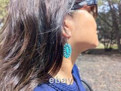 Vintage Navajo Earrings Signed PB Begay Jewelry w Turquoise Sterling Silver