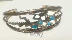 Vintage Navajo Ella Peter Signed Silver Turquoise Kokopelli 3 pc set