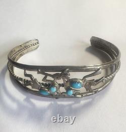 Vintage Navajo Ella Peter Signed Silver Turquoise Kokopelli 3 pc set