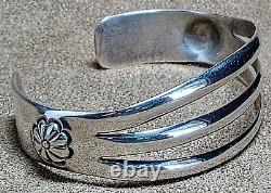 Vintage Navajo Elmer Kee Sterling Silver Wide Split Band Concho Cuff Bracelet