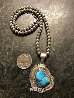 Vintage Navajo Etsitty Sterling Silver Turquoise Pendant Ball Bead Necklace 925