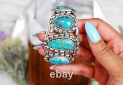 Vintage Navajo FIVE-STONE BISBEE BLUE Turquoise Sterling Silver Bracelet