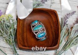 Vintage Navajo FIVE-STONE BISBEE BLUE Turquoise Sterling Silver Bracelet