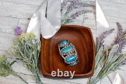 Vintage Navajo FIVE-STONE BISBEE BLUE Turquoise Sterling Silver Bracelet