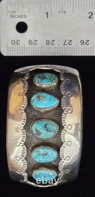 Vintage Navajo FIVE-STONE BISBEE BLUE Turquoise Sterling Silver Bracelet