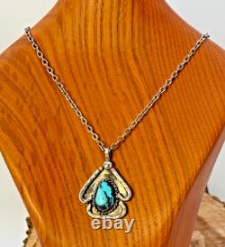 Vintage Navajo Fannie Platero Sterling Turquoise Arrowhead Necklace-TB730.25