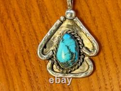Vintage Navajo Fannie Platero Sterling Turquoise Arrowhead Necklace-TB730.25