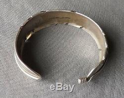 Vintage Navajo Finely Etched Sterling Silver Feather Cuff Bracelet H. Mace