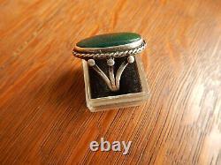 Vintage Navajo Fred Harvey Era Green Turquoise Sterling Silver Ring 6