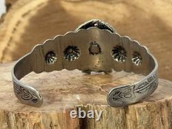 Vintage Navajo Fred Harvey Era Sterling Blue Turquoise Stamped Cuff-19.26