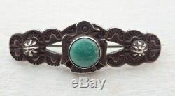 Vintage Navajo Fred Harvey Era Turquoise Stamped Thunderbird Sterling Brooch Pin
