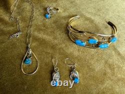 Vintage Navajo Gold Filled Royston Jewelry Turquoise Gorgeous Full Set