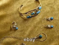 Vintage Navajo Gold Filled Royston Jewelry Turquoise Gorgeous Full Set