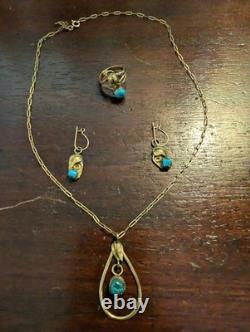 Vintage Navajo Gold Filled Royston Jewelry Turquoise Gorgeous Full Set