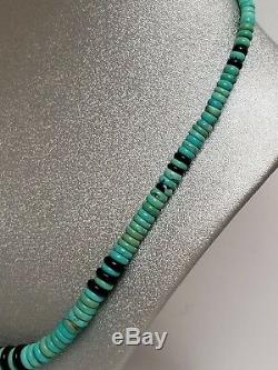 Vintage Navajo Graduated Rolled Turquoise & Black Onyx Heishi Bead Necklace 17