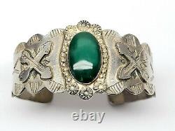 Vintage Navajo Green Turquoise Cabochon Sterling Silver Cuff Bracelet