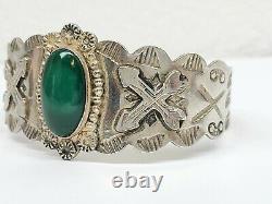Vintage Navajo Green Turquoise Cabochon Sterling Silver Cuff Bracelet