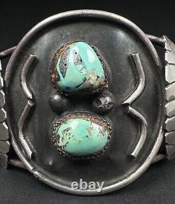 Vintage Navajo Green Turquoise Sterling Silver Cuff Bracelet 6-7/8 #194