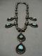Vintage Navajo Green Turquoise Sterling Silver Native American Necklace