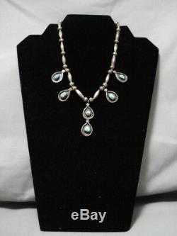 Vintage Navajo Green Turquoise Sterling Silver Native American Necklace