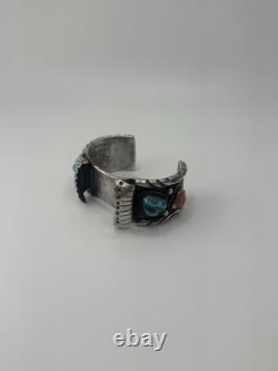 Vintage Navajo Green Turquoise Sterling Watch Cuff Bracelet 7-3/8 68g