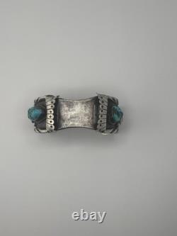 Vintage Navajo Green Turquoise Sterling Watch Cuff Bracelet 7-3/8 68g