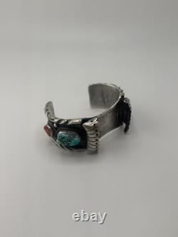 Vintage Navajo Green Turquoise Sterling Watch Cuff Bracelet 7-3/8 68g