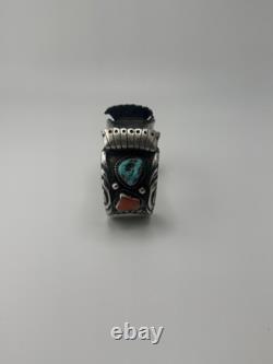 Vintage Navajo Green Turquoise Sterling Watch Cuff Bracelet 7-3/8 68g