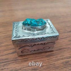 Vintage Navajo Hand Made Pill Box Spiderweb Turquoise Jewelry Native American