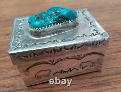 Vintage Navajo Hand Made Pill Box Spiderweb Turquoise Jewelry Native American