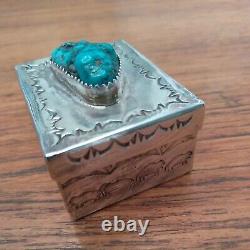 Vintage Navajo Hand Made Pill Box Spiderweb Turquoise Jewelry Native American