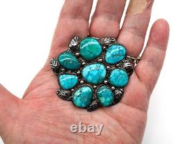 Vintage Navajo Hand Made Sterling Silver & Kingman Turquoise Brooch