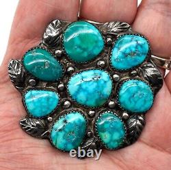 Vintage Navajo Hand Made Sterling Silver & Kingman Turquoise Brooch