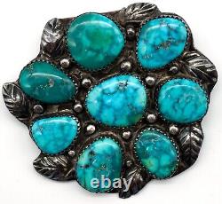 Vintage Navajo Hand Made Sterling Silver & Kingman Turquoise Brooch