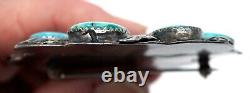 Vintage Navajo Hand Made Sterling Silver & Kingman Turquoise Brooch