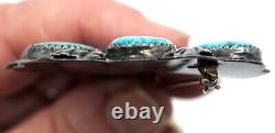 Vintage Navajo Hand Made Sterling Silver & Kingman Turquoise Brooch