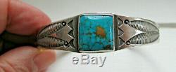 Vintage Navajo Hand Stamped SILVER Cuff with square spider turquoise